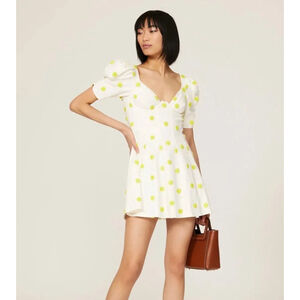Women's For Love & Lemons Mini Dress Size S White Yellow Polka Dot